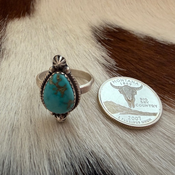❤️ Lone Mountain Turquoise Navajo Style Sterling Unisex ADJ Ring Sz 6 to 9 - Picture 8 of 15